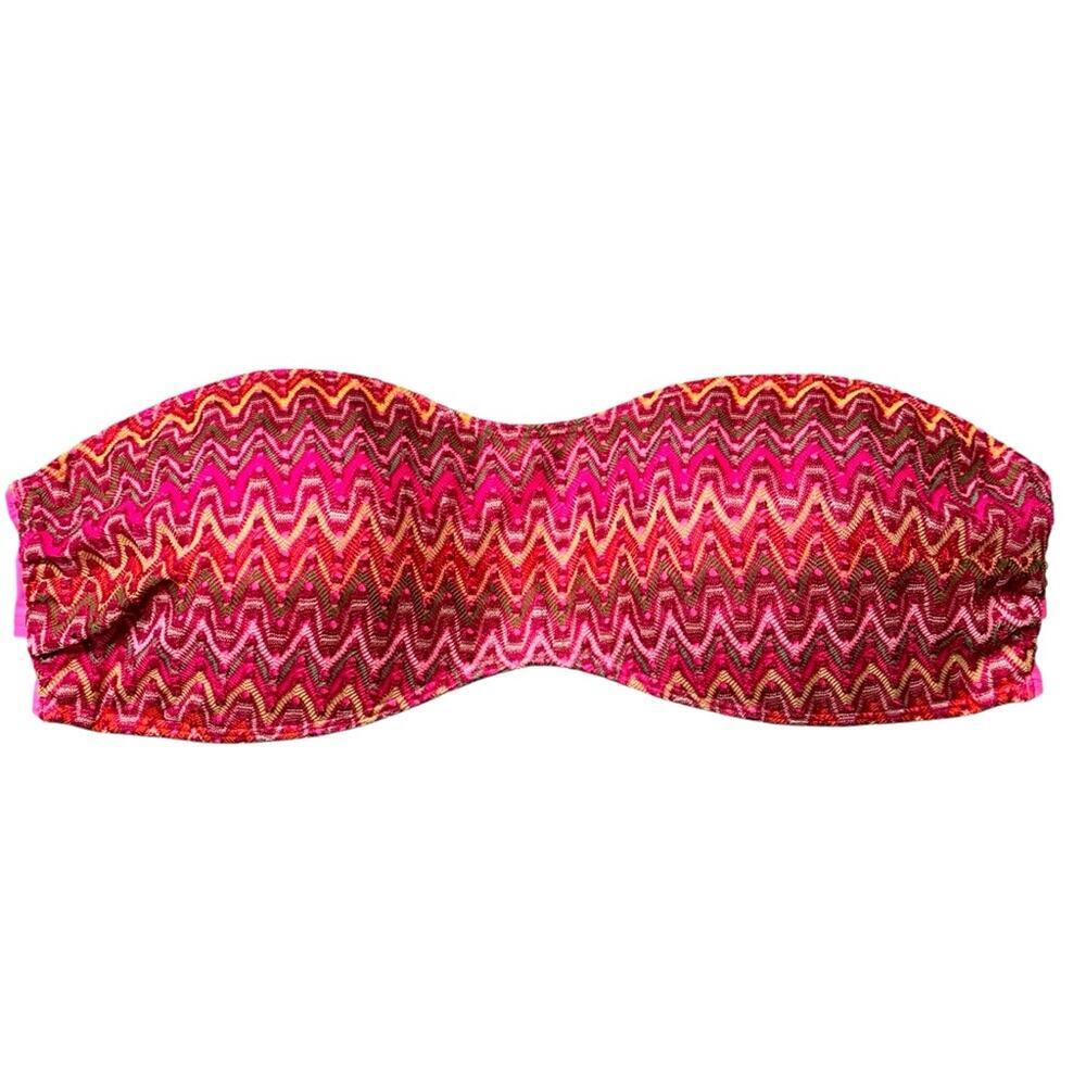 Aerie Pink Chevron Knit Bandeau Bikini Top Multi Color Zig Zag Strapless XL